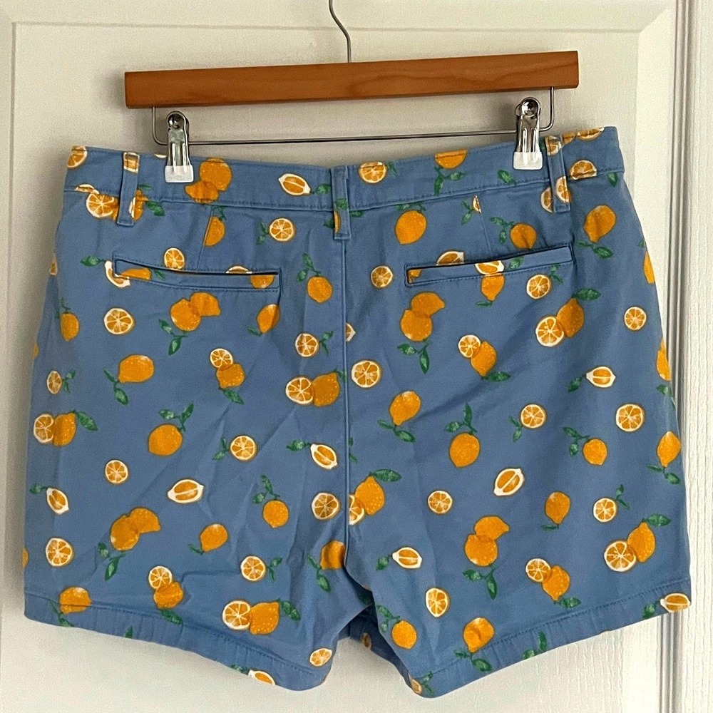 Lemon Citrus Print Chino Shorts Blue Yellow Preppy Coastal Summer St John's Bay - Picture 3 of 7